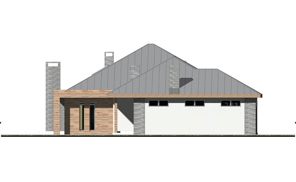 Vieno aukšto namo projektas 187 m²: 4 Miegamieji, 3 Vonios, Atvira virtuvė, Garažas