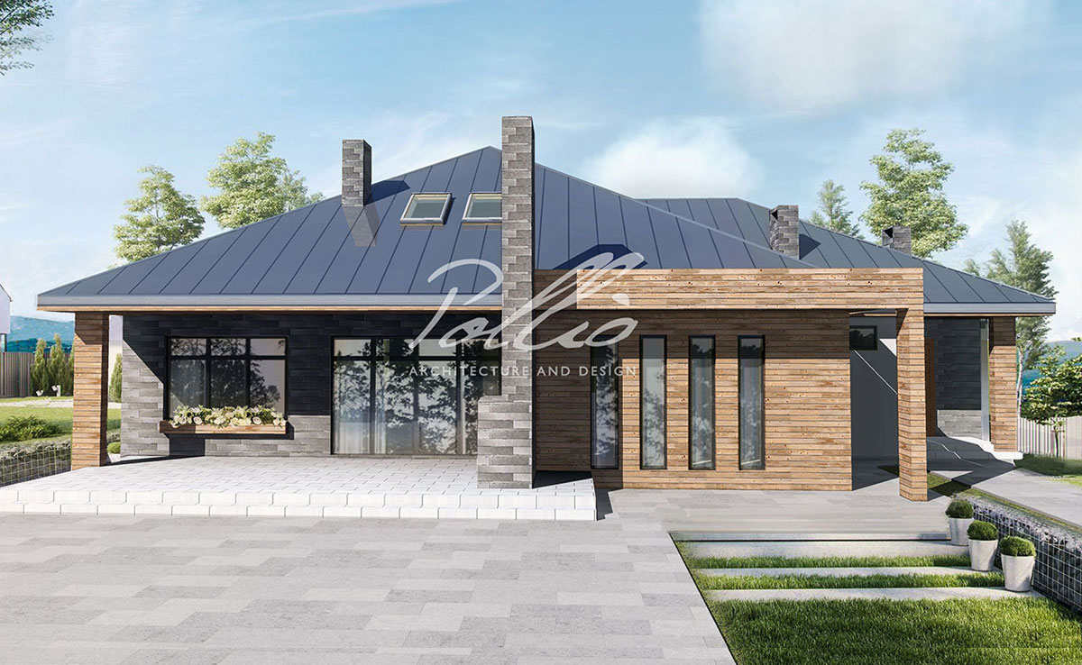 Vieno aukšto namo projektas 187 m²: 4 Miegamieji, 3 Vonios, Atvira virtuvė, Garažas