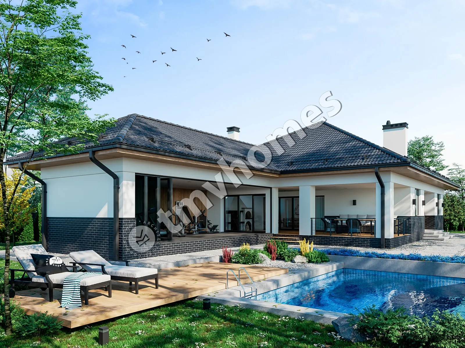 House Plan: 1457 sq ft, 1 Story, 4 Beds, Home Office, 2.5 Baths, Open Floor Plan, 2-Car Garage