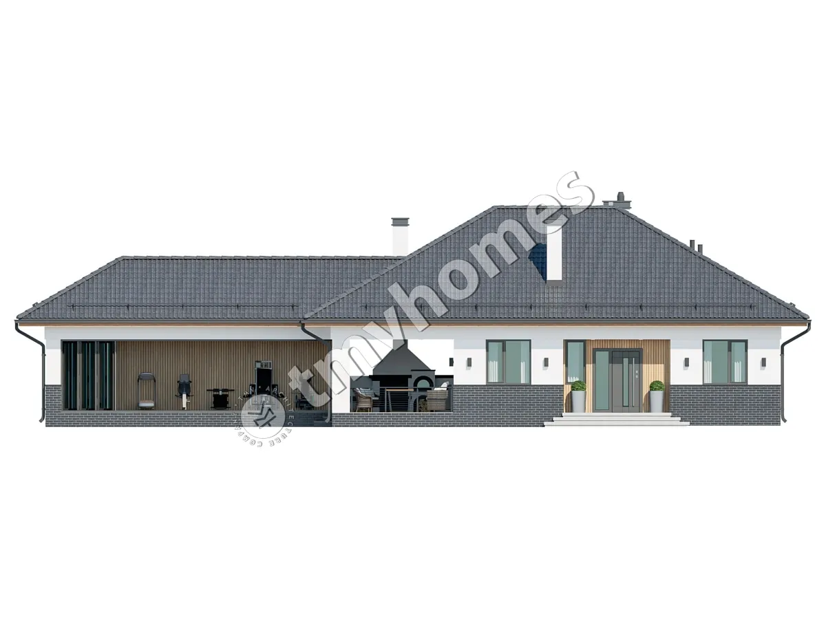 Vieno aukšto namo projektas 135 m²: 2 Miegamieji, 1 Vonios, be Garažo