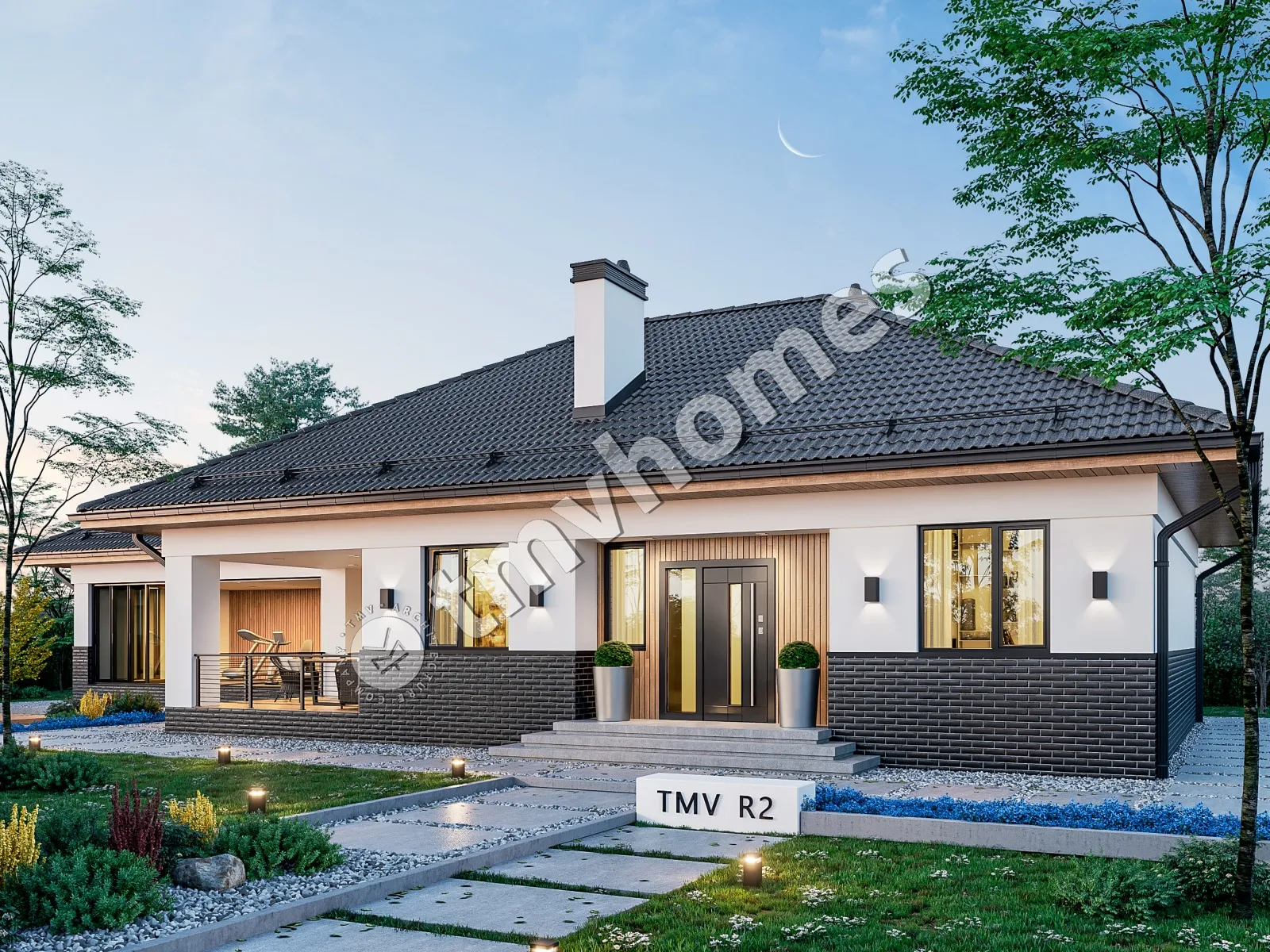 Vieno aukšto namo projektas 135 m²: 2 Miegamieji, 1 Vonios, be Garažo