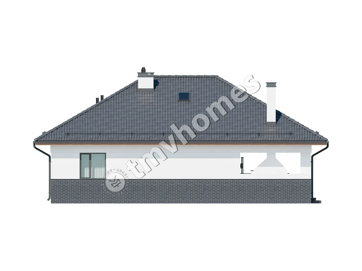 Vieno aukšto namo projektas 100 m²: 2 Miegamieji, 1 Vonios, Atvira virtuvė, be Garažo