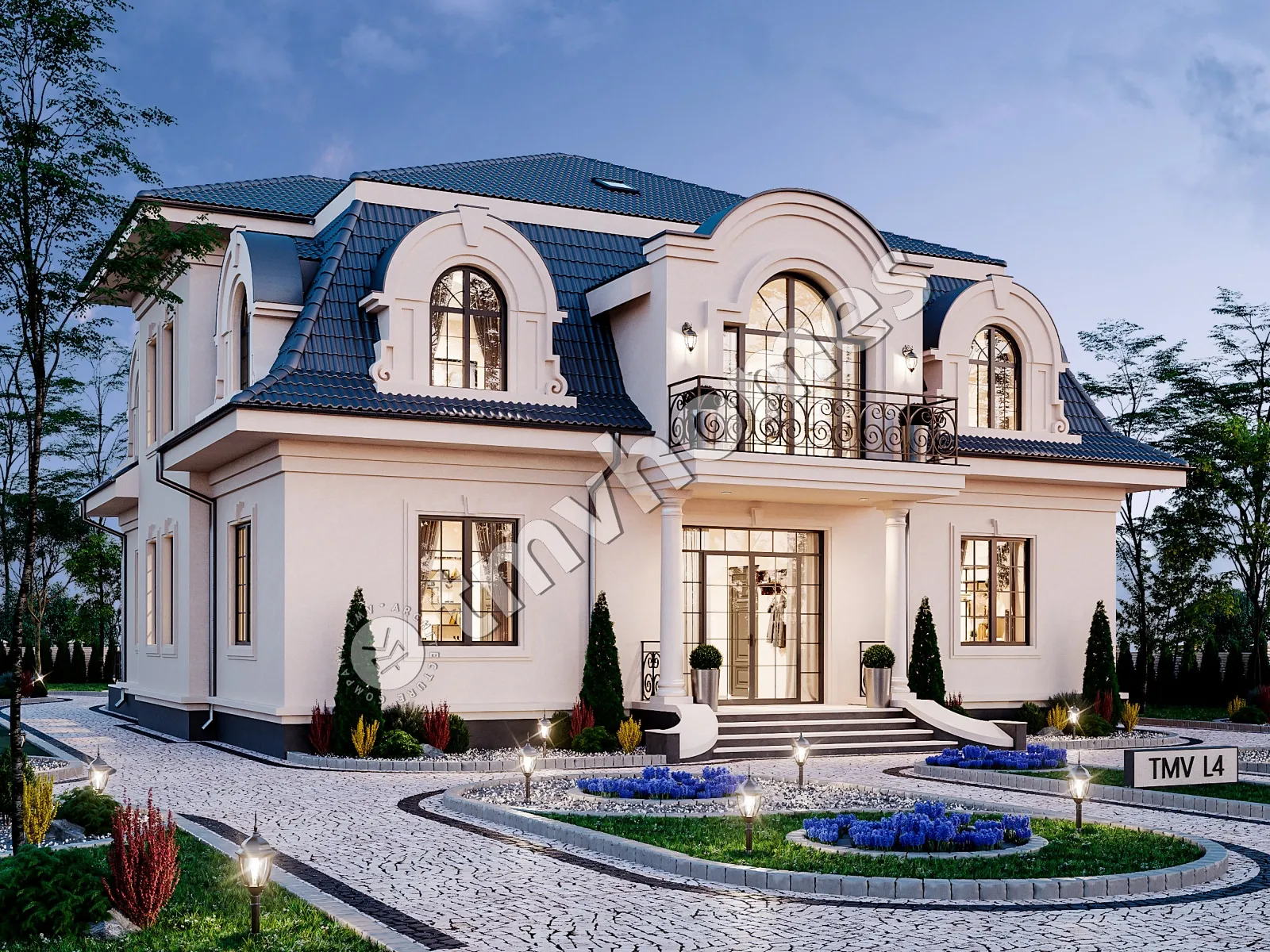 Dviejų aukštų namo projektas 358 m²: 4 Miegamieji, 4 Vonios, be Garažo