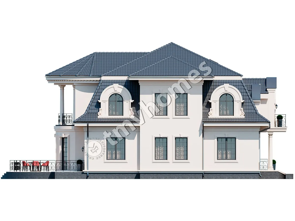 Dviejų aukštų namo projektas 358 m²: 4 Miegamieji, 4 Vonios, be Garažo