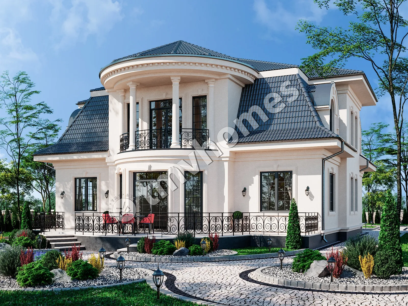 Dviejų aukštų namo projektas 358 m²: 4 Miegamieji, 4 Vonios, be Garažo