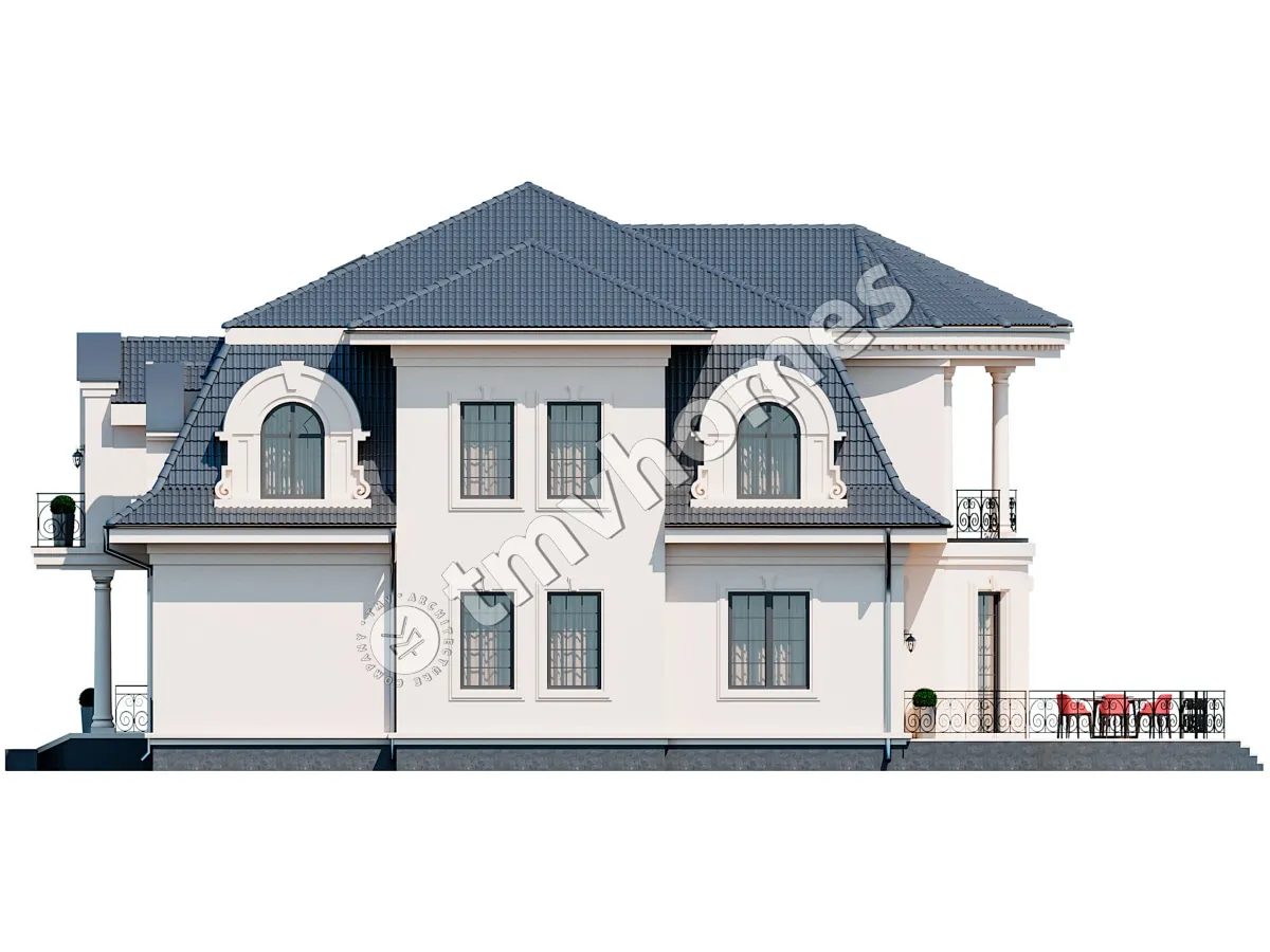 Dviejų aukštų namo projektas 358 m²: 4 Miegamieji, 4 Vonios, be Garažo