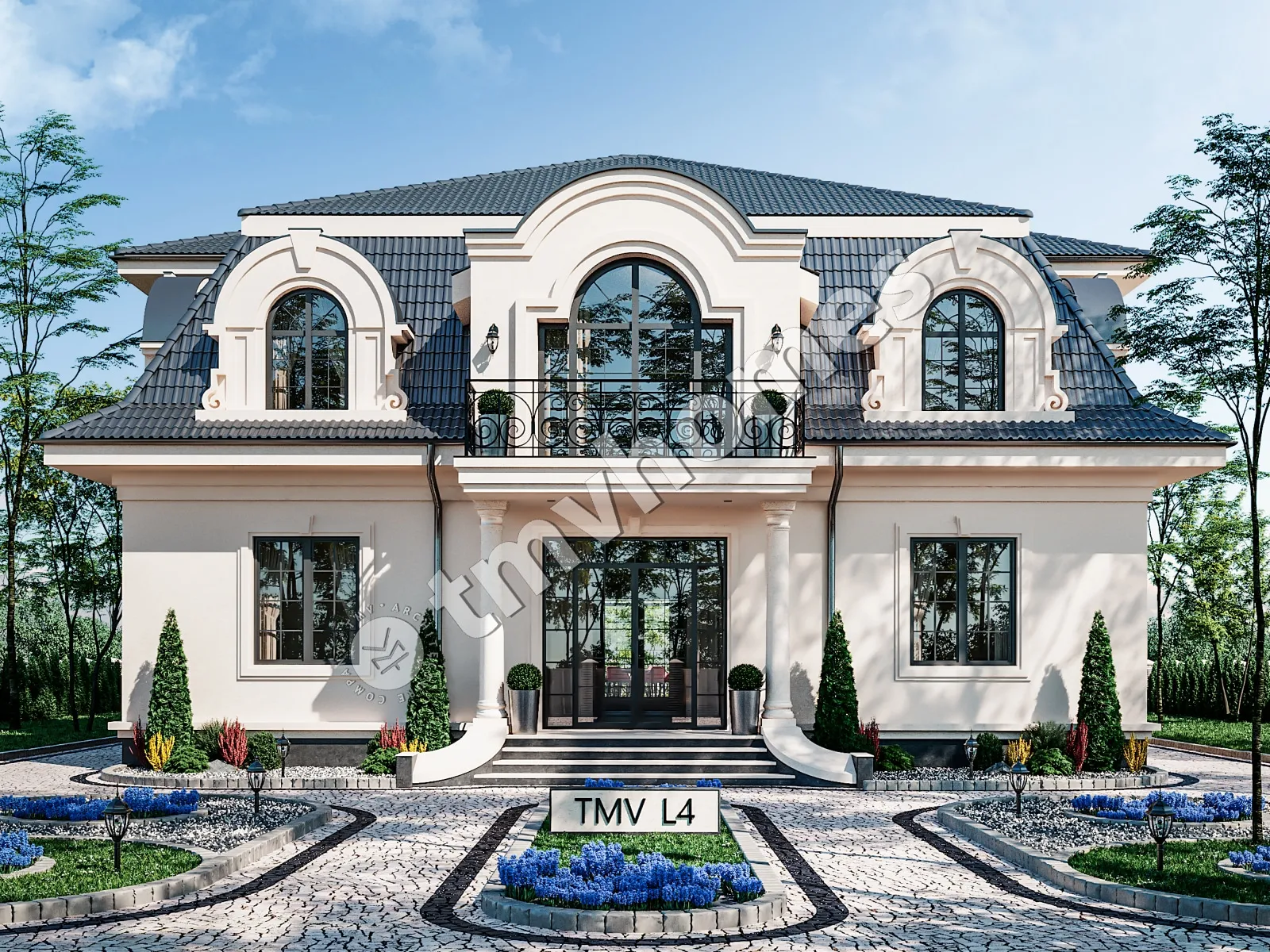 Dviejų aukštų namo projektas 358 m²: 4 Miegamieji, 4 Vonios, be Garažo