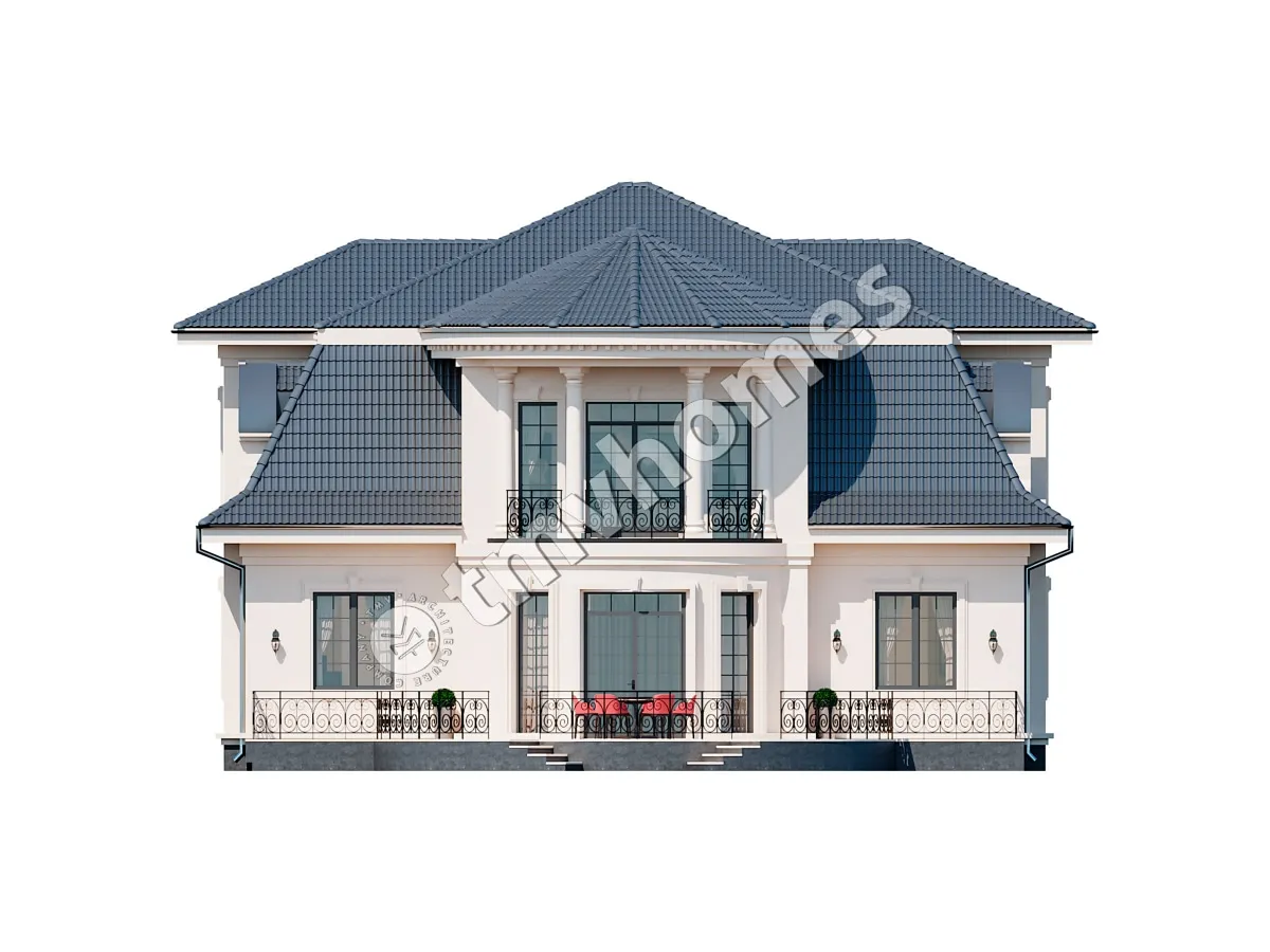 Dviejų aukštų namo projektas 358 m²: 4 Miegamieji, 4 Vonios, be Garažo