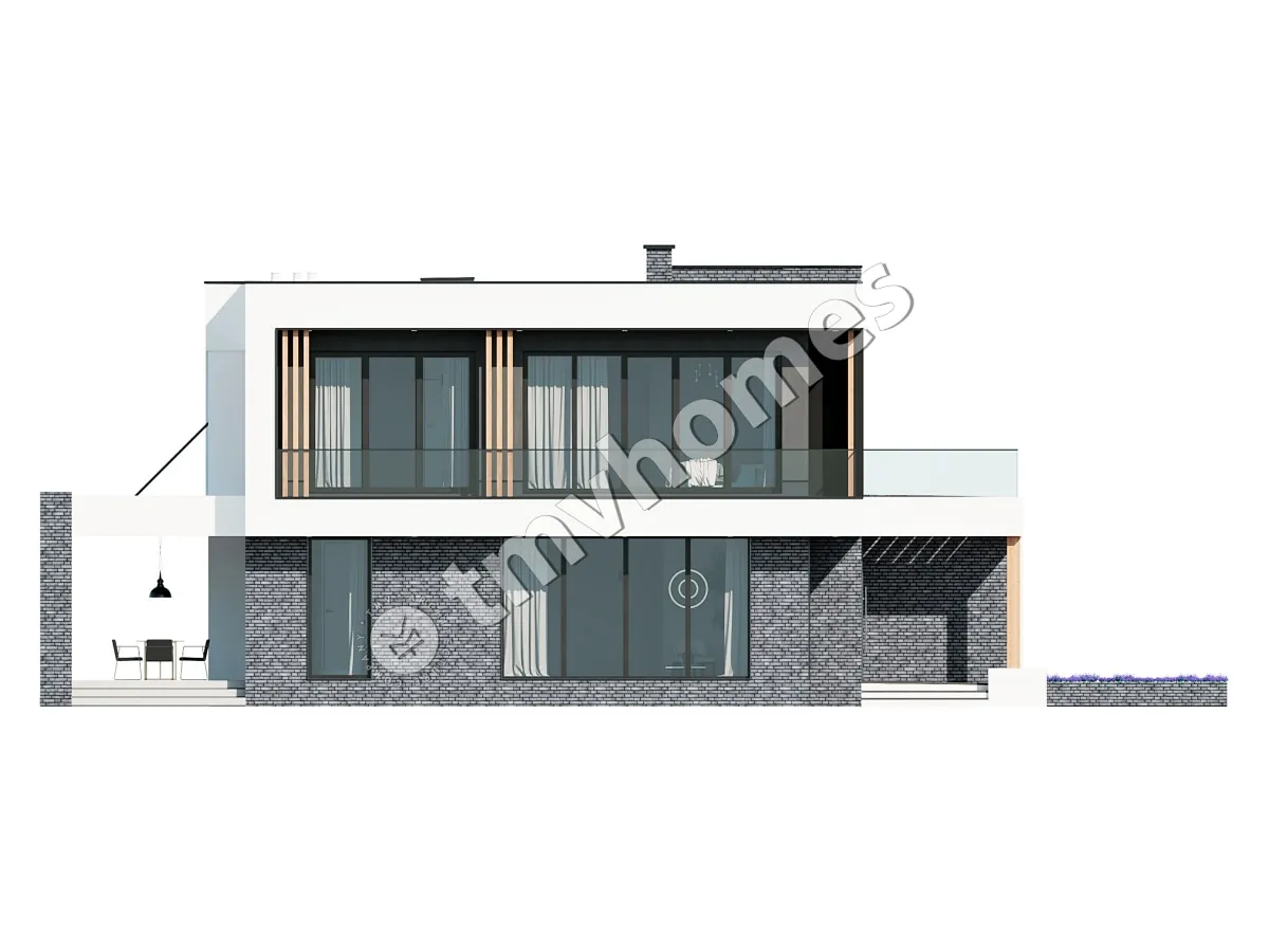 Dviejų aukštų namo projektas 330 m²: 4 Miegamieji, Darbo kambarys, 3 Vonios, Atvira virtuvė, Garažas