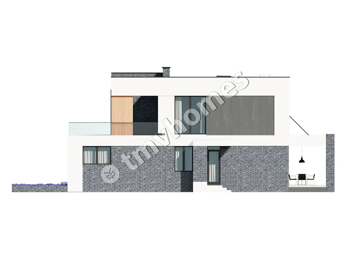Dviejų aukštų namo projektas 330 m²: 4 Miegamieji, Darbo kambarys, 3 Vonios, Atvira virtuvė, Garažas