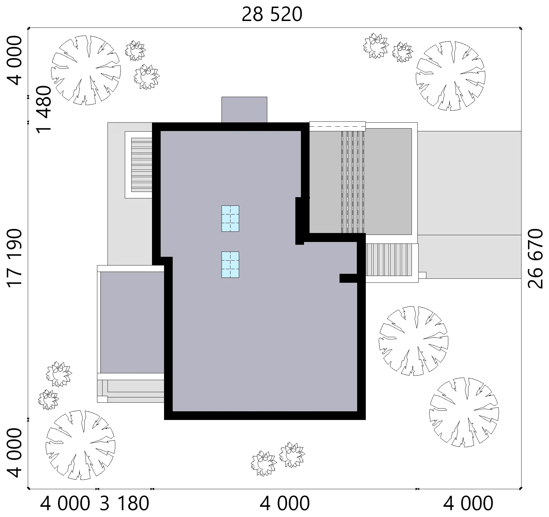 Dviejų aukštų namo projektas 330 m²: 4 Miegamieji, Darbo kambarys, 3 Vonios, Atvira virtuvė, Garažas
