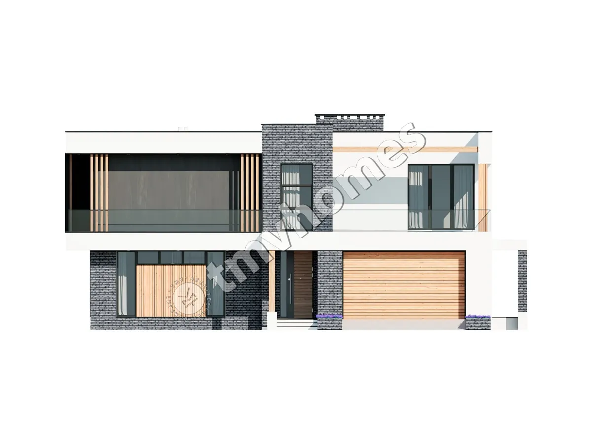 Dviejų aukštų namo projektas 330 m²: 4 Miegamieji, Darbo kambarys, 3 Vonios, Atvira virtuvė, Garažas