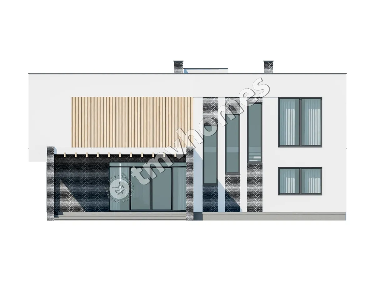 Dviejų aukštų namo projektas 329 m²: 5 Miegamieji, 3 Vonios, Atvira virtuvė, be Garažo
