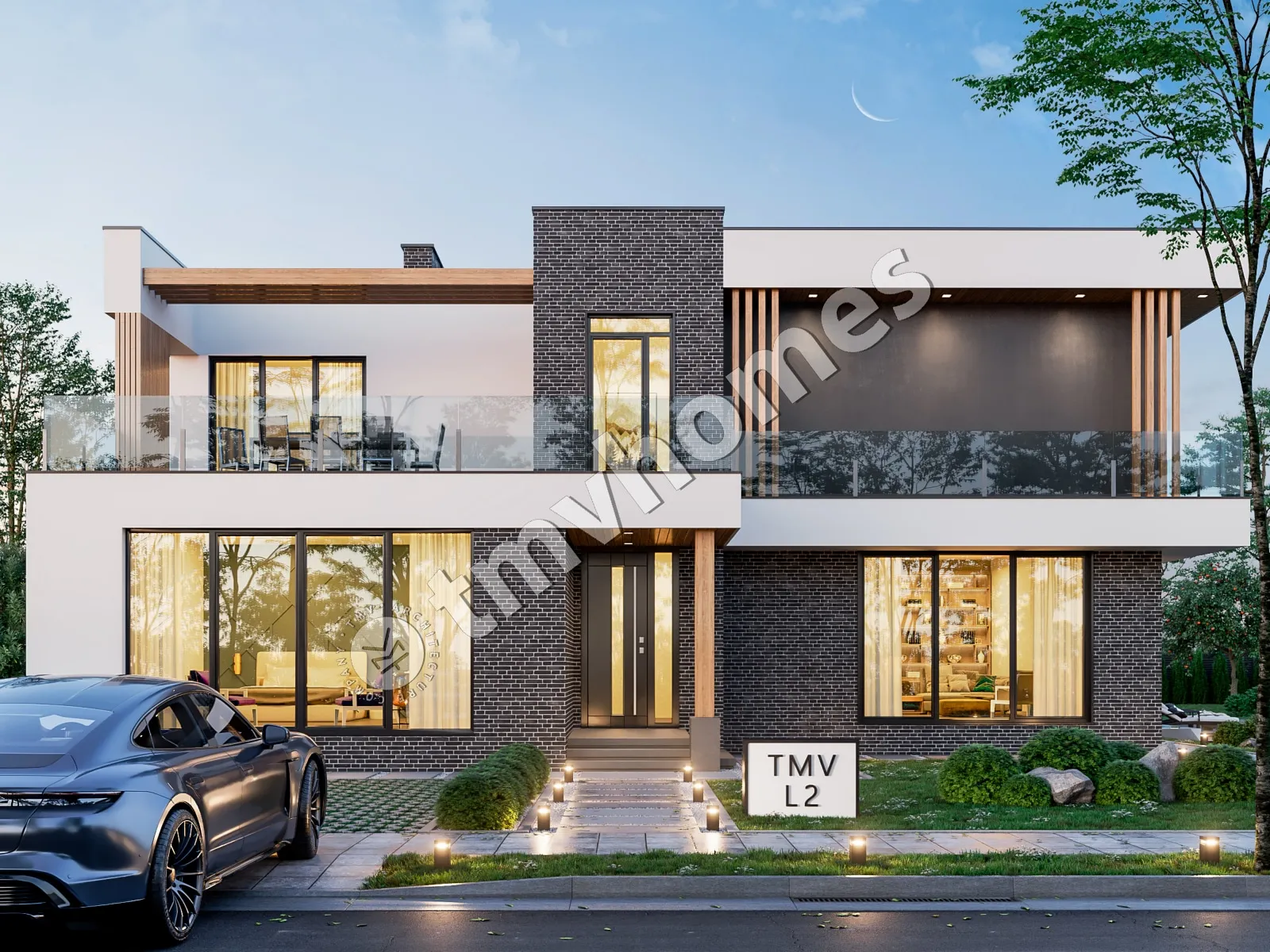 Dviejų aukštų namo projektas 329 m²: 5 Miegamieji, 3 Vonios, Atvira virtuvė, be Garažo
