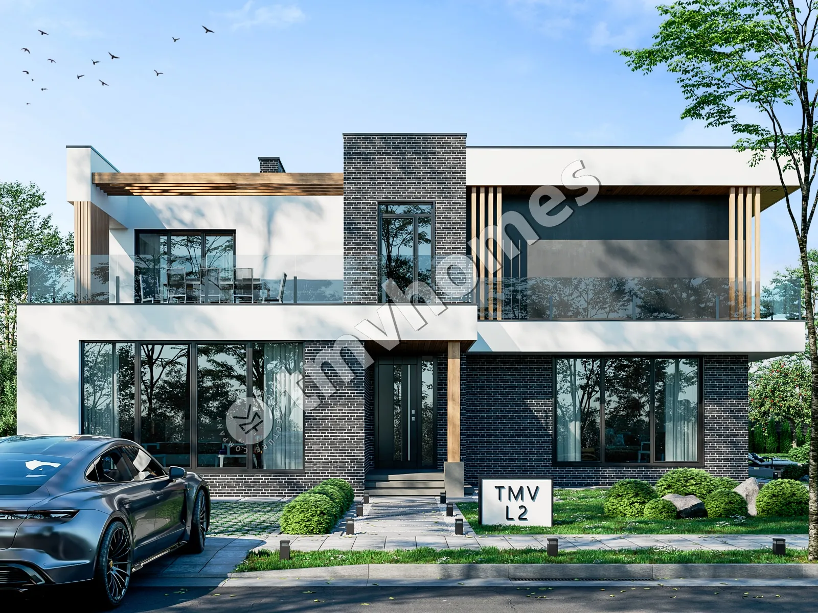 Dviejų aukštų namo projektas 329 m²: 5 Miegamieji, 3 Vonios, Atvira virtuvė, be Garažo