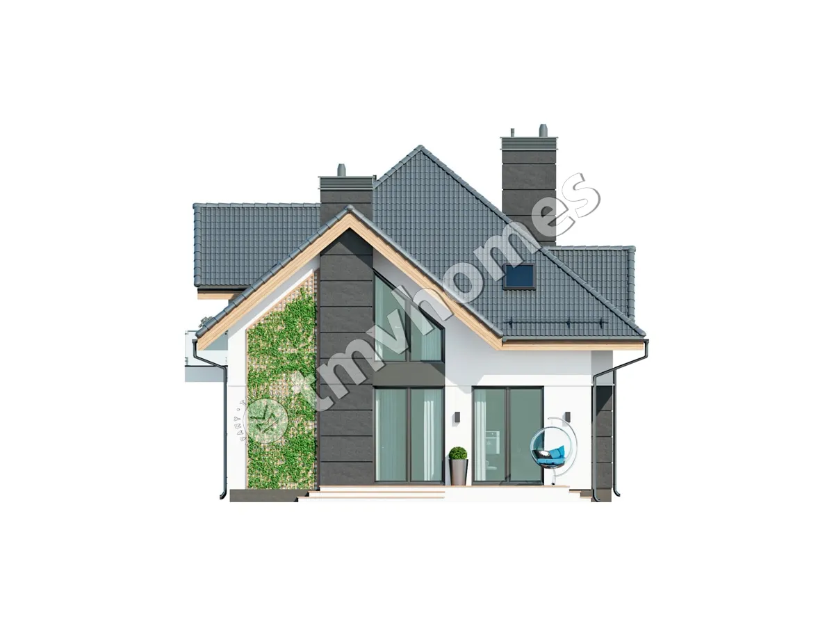 Namo projektas su mansarda 225 m²: 3 Miegamieji, Darbo kambarys, 3 Vonios, Atvira virtuvė, Garažas