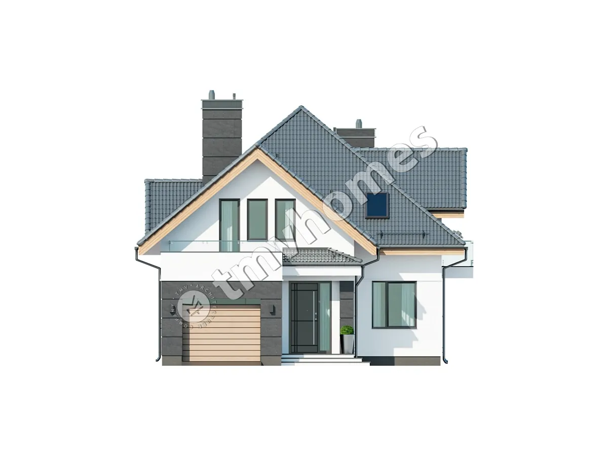 Namo projektas su mansarda 225 m²: 3 Miegamieji, Darbo kambarys, 3 Vonios, Atvira virtuvė, Garažas