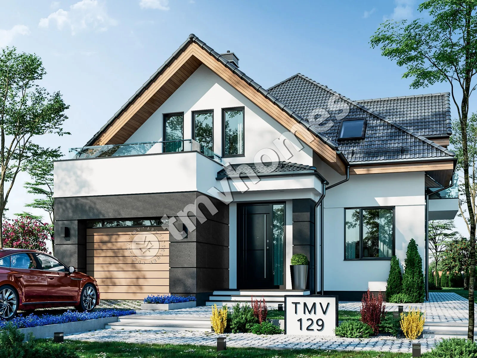 Namo projektas su mansarda 225 m²: 3 Miegamieji, Darbo kambarys, 3 Vonios, Atvira virtuvė, Garažas