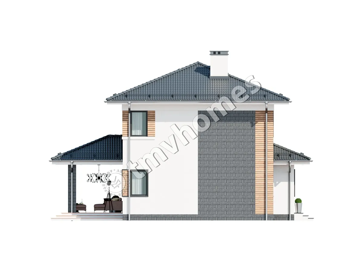 Dviejų aukštų namo projektas 185 m²: 3 Miegamieji, 3 Vonios, be Garažo