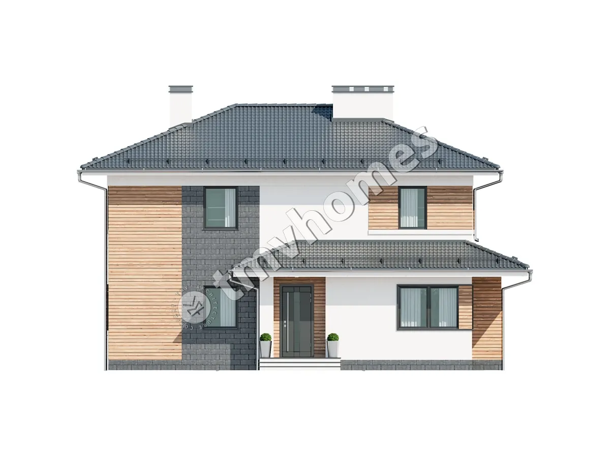 Dviejų aukštų namo projektas 185 m²: 3 Miegamieji, 3 Vonios, be Garažo