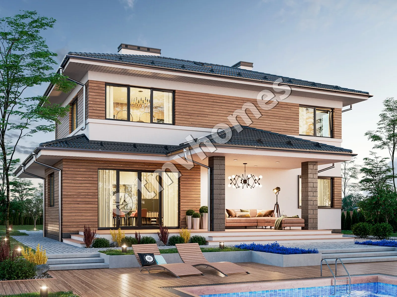 Dviejų aukštų namo projektas 185 m²: 3 Miegamieji, 3 Vonios, be Garažo