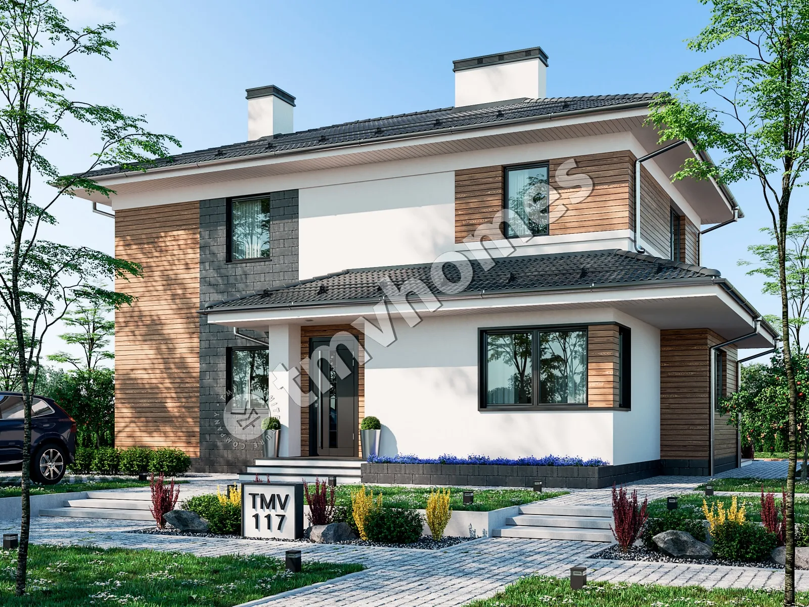 Dviejų aukštų namo projektas 185 m²: 3 Miegamieji, 3 Vonios, be Garažo