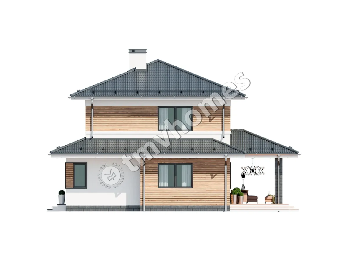 Dviejų aukštų namo projektas 185 m²: 3 Miegamieji, 3 Vonios, be Garažo