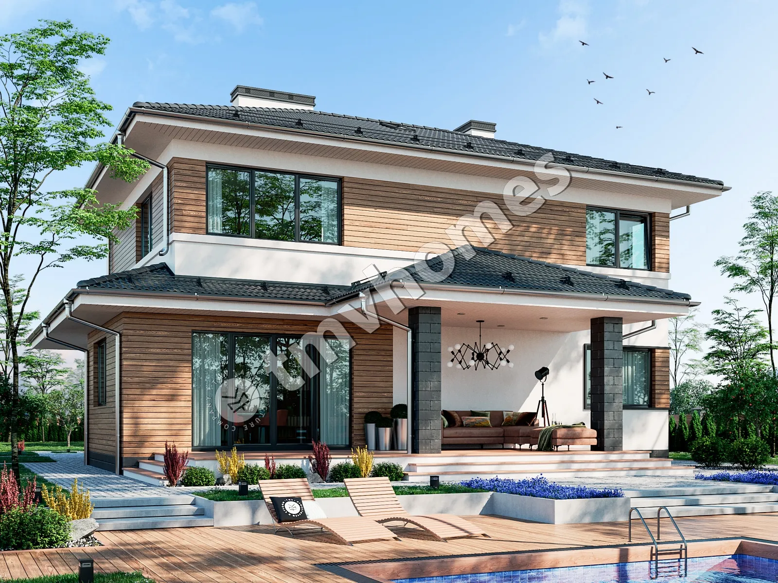Dviejų aukštų namo projektas 185 m²: 3 Miegamieji, 3 Vonios, be Garažo