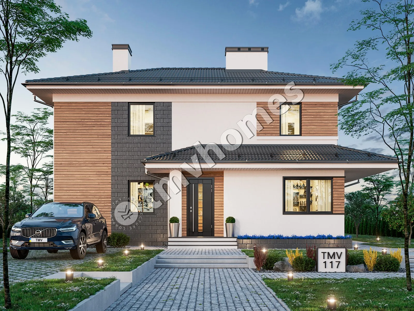 Dviejų aukštų namo projektas 185 m²: 3 Miegamieji, 3 Vonios, be Garažo