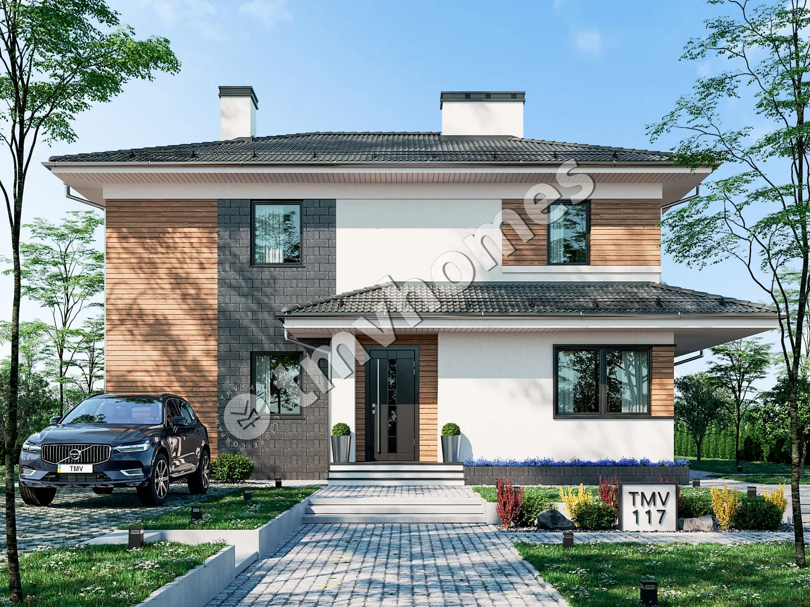 Dviejų aukštų namo projektas 185 m²: 3 Miegamieji, 3 Vonios, be Garažo