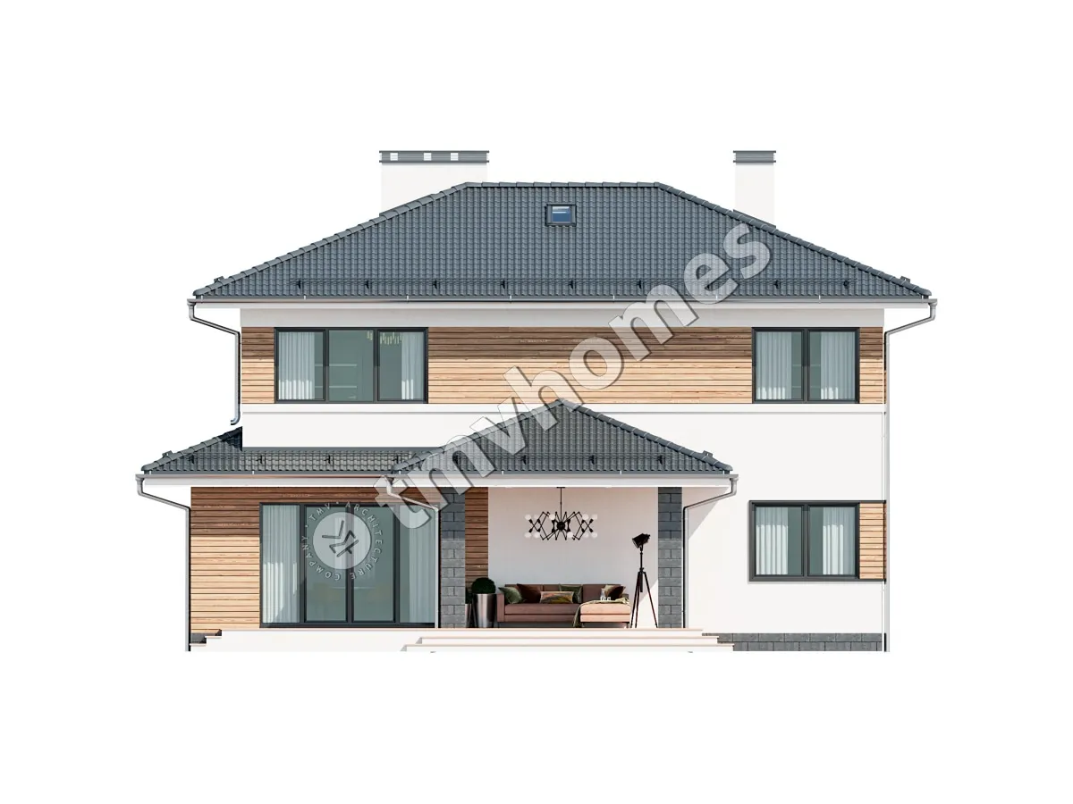 Dviejų aukštų namo projektas 185 m²: 3 Miegamieji, 3 Vonios, be Garažo