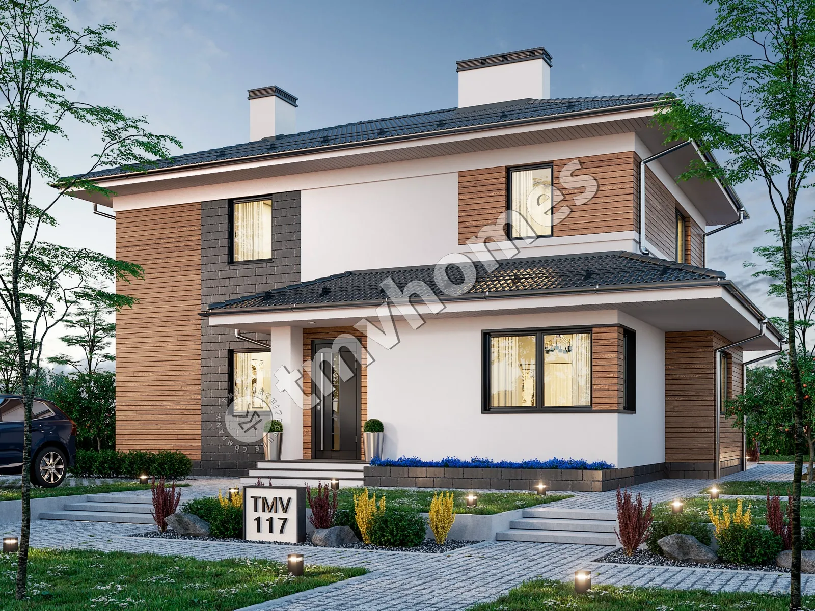 Dviejų aukštų namo projektas 185 m²: 3 Miegamieji, 3 Vonios, be Garažo