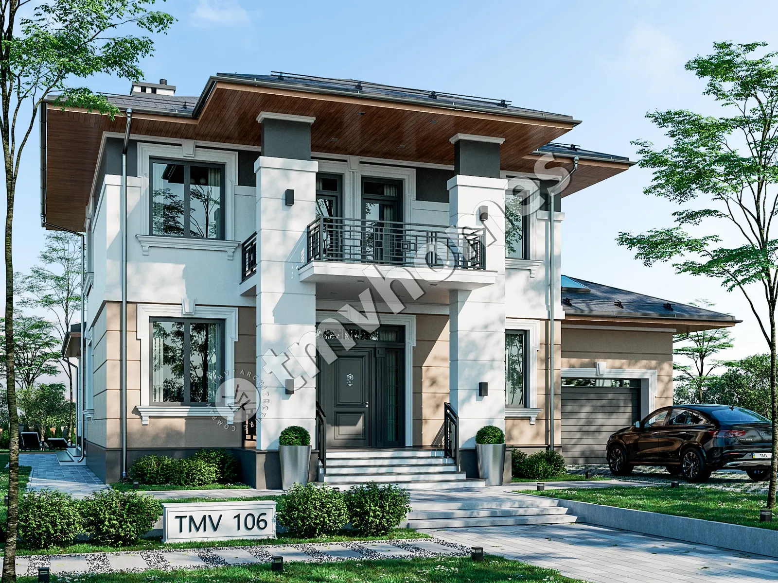 Dviejų aukštų namo projektas 332 m²: 3 Miegamieji, 3 Vonios, Atvira virtuvė, Garažas