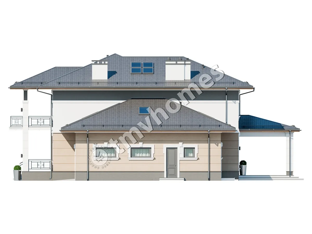 Dviejų aukštų namo projektas 332 m²: 3 Miegamieji, 3 Vonios, Atvira virtuvė, Garažas
