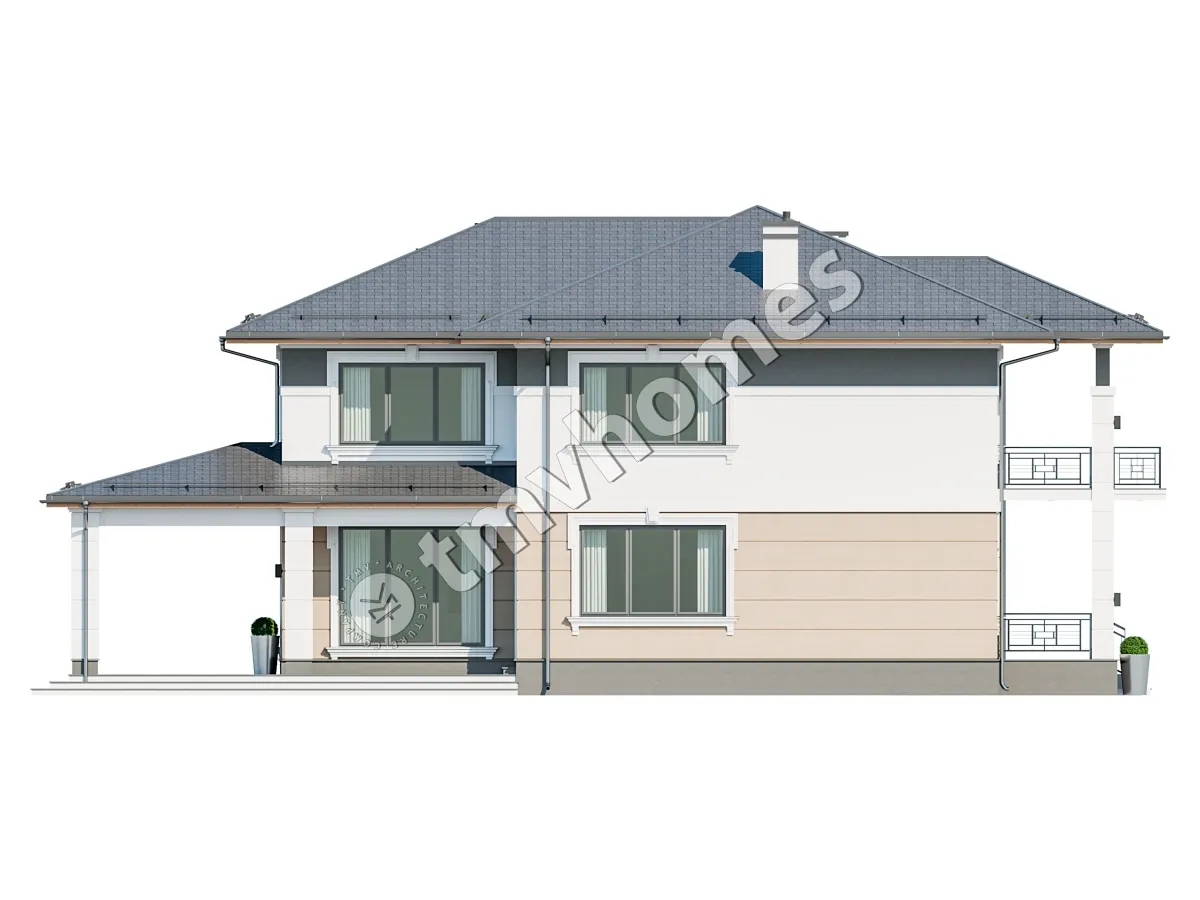 Dviejų aukštų namo projektas 332 m²: 3 Miegamieji, 3 Vonios, Atvira virtuvė, Garažas