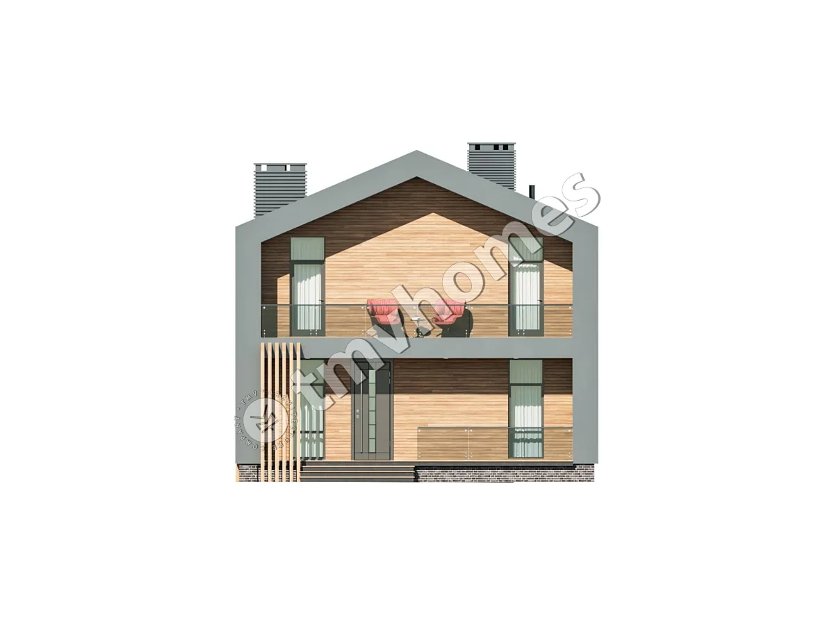 Namo projektas su mansarda 224 m²: 3 Miegamieji, Darbo kambarys, 3 Vonios, Atvira virtuvė, be Garažo