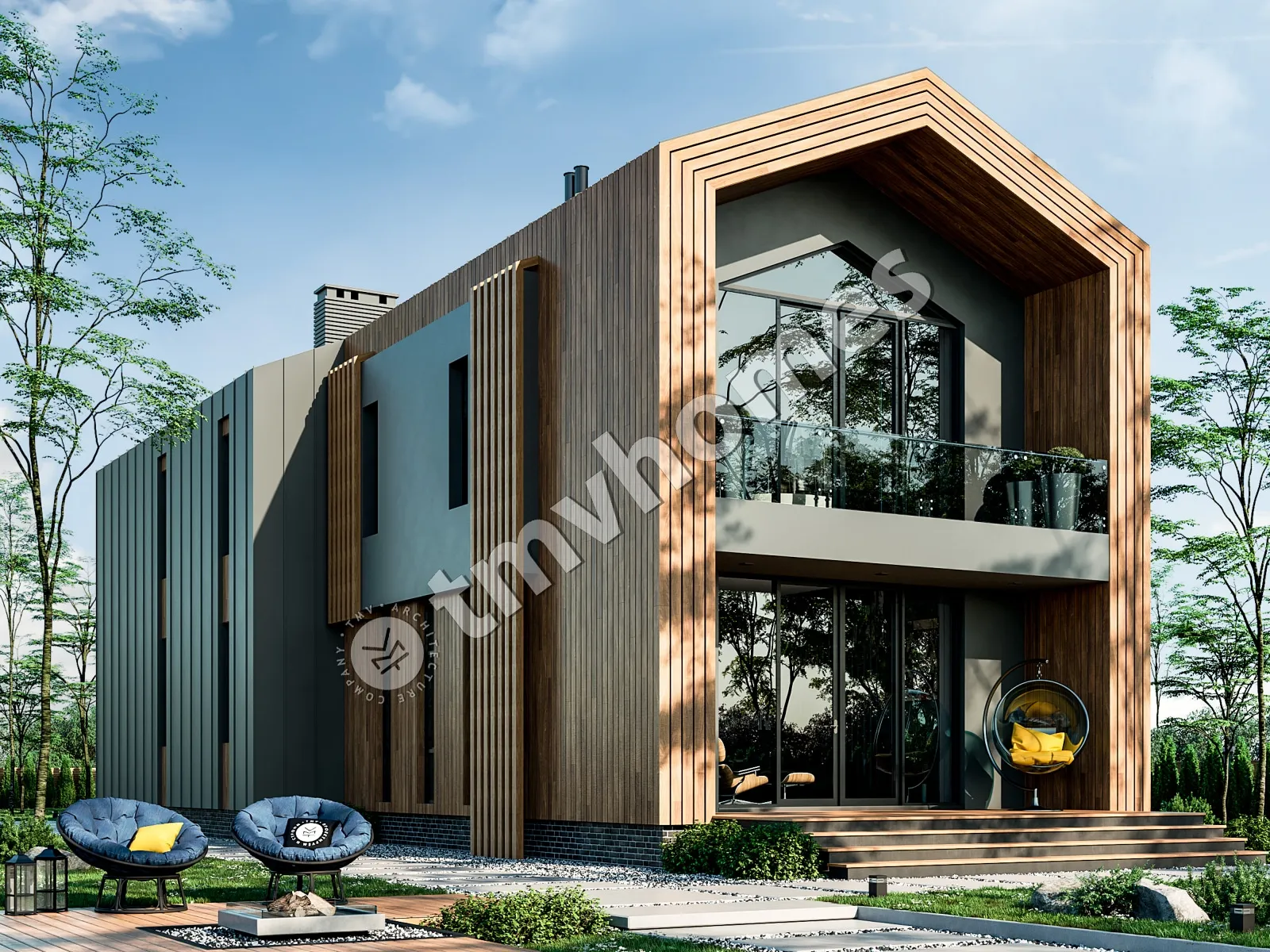Namo projektas su mansarda 224 m²: 3 Miegamieji, Darbo kambarys, 3 Vonios, Atvira virtuvė, be Garažo