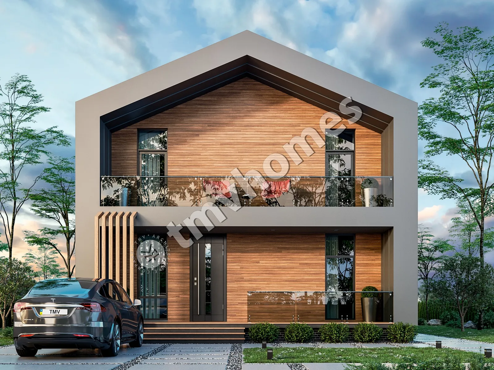 Namo projektas su mansarda 224 m²: 3 Miegamieji, Darbo kambarys, 3 Vonios, Atvira virtuvė, be Garažo