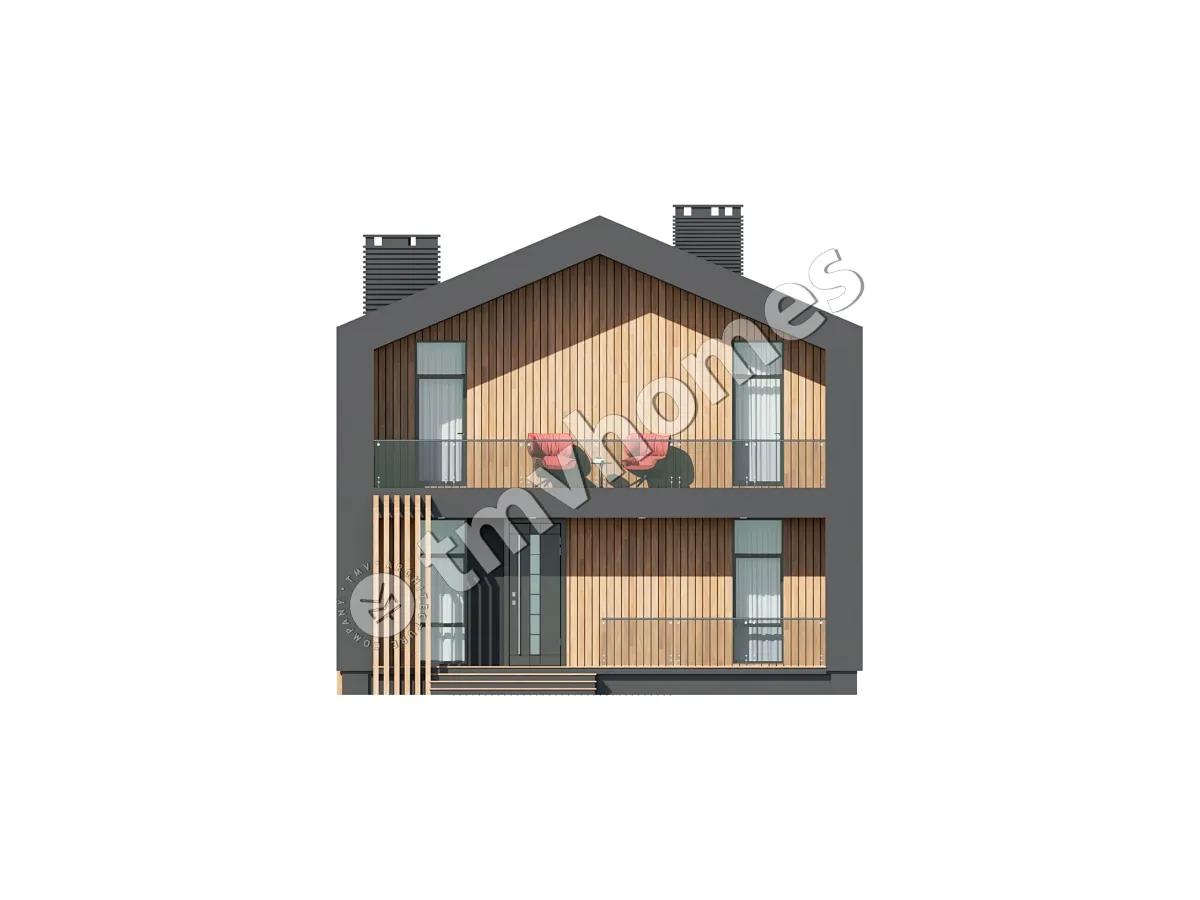 Namo projektas su mansarda 207 m²: 2 Miegamieji, Darbo kambarys, 2 Vonios, Atvira virtuvė, be Garažo