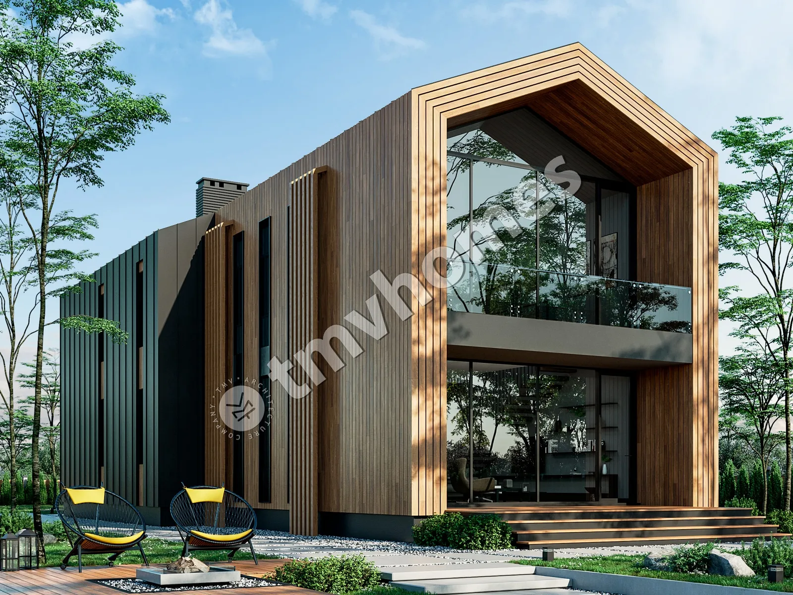 Namo projektas su mansarda 207 m²: 2 Miegamieji, Darbo kambarys, 2 Vonios, Atvira virtuvė, be Garažo