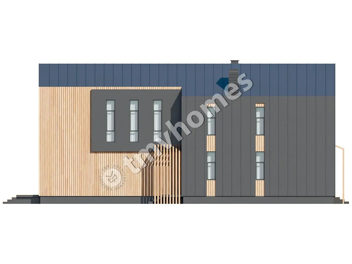 Namo projektas su mansarda 207 m²: 2 Miegamieji, Darbo kambarys, 2 Vonios, Atvira virtuvė, be Garažo