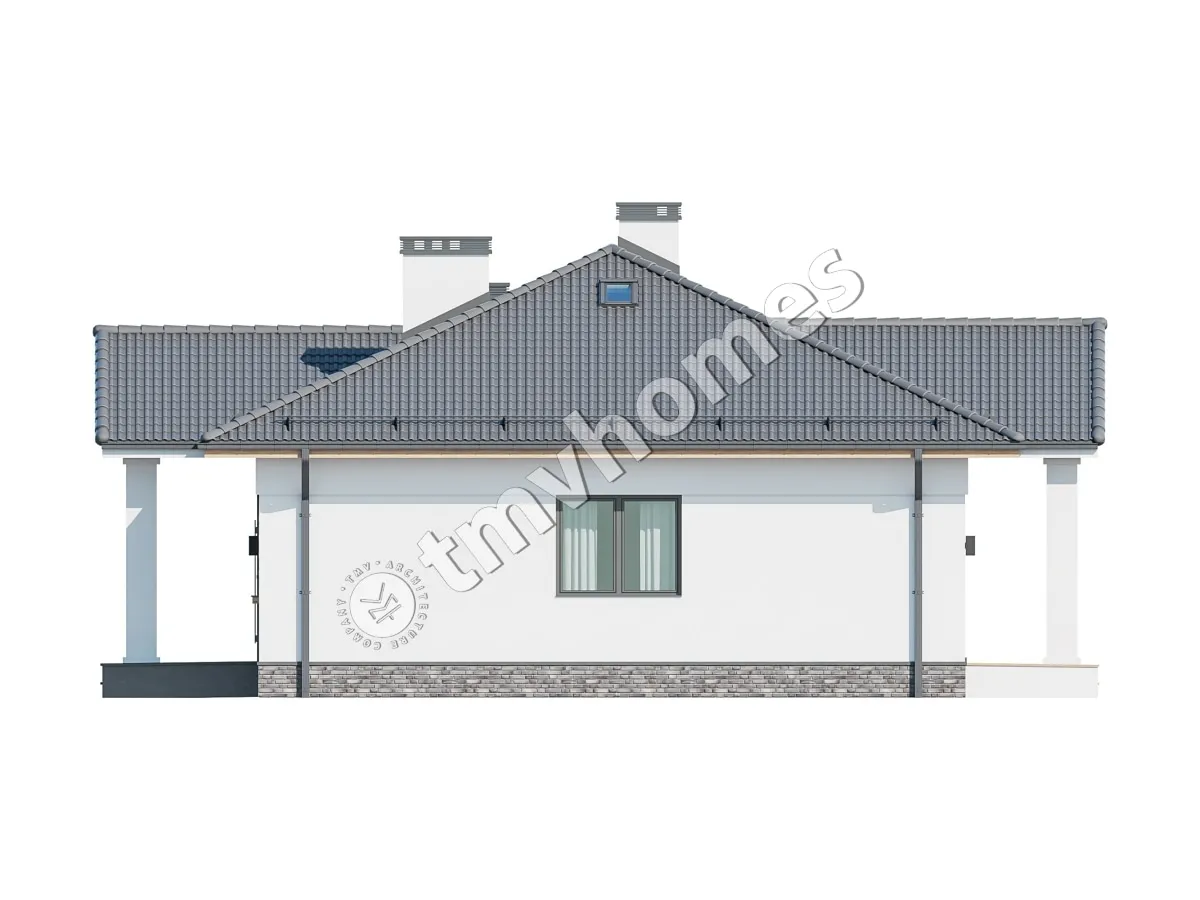 Vieno aukšto namo projektas 111 m²: 3 Miegamieji, 2 Vonios, Atvira virtuvė, be Garažo