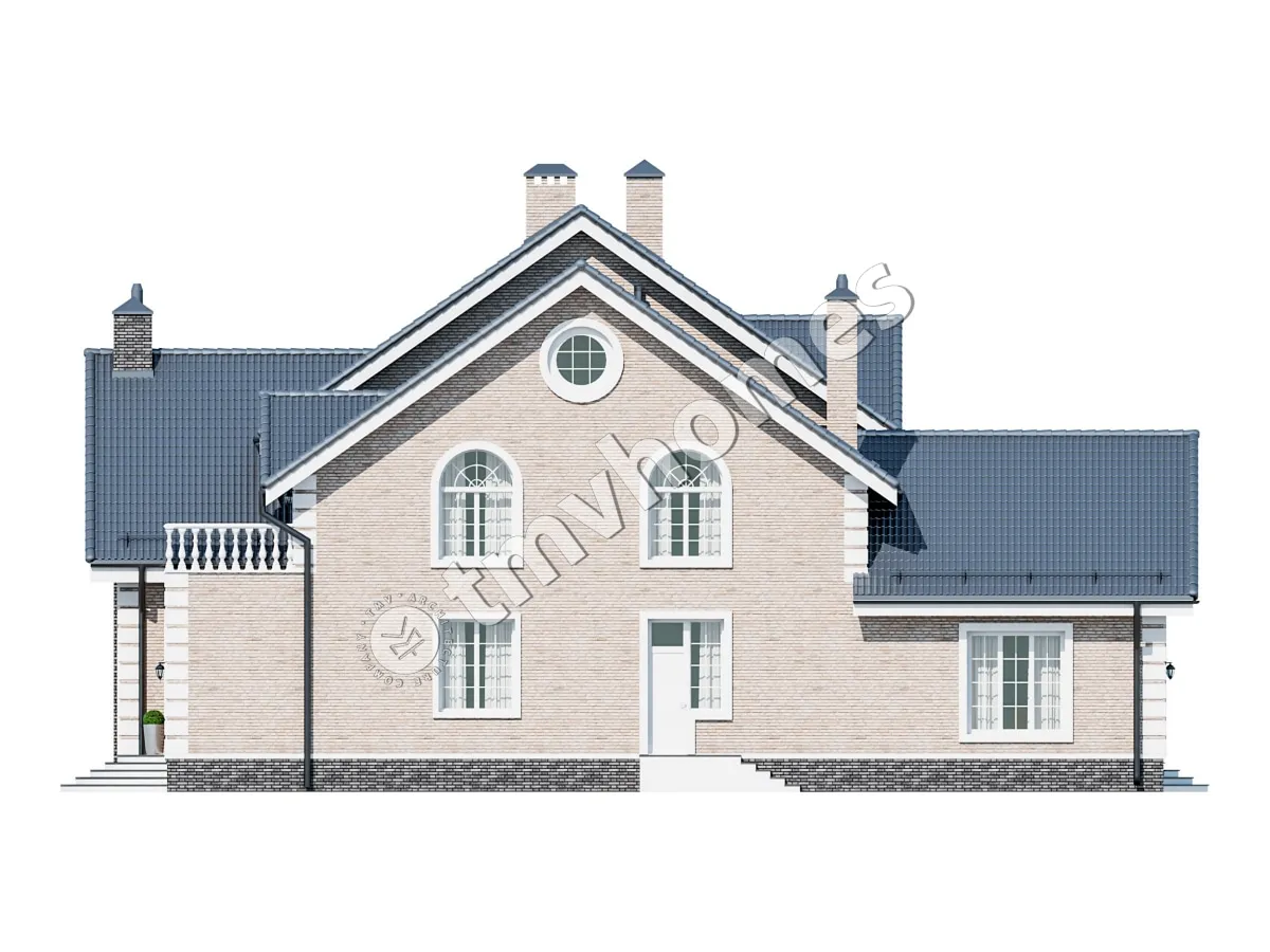 Namo projektas su mansarda 483 m²: 6 Miegamieji, Darbo kambarys, 5 Vonios, be Garažo