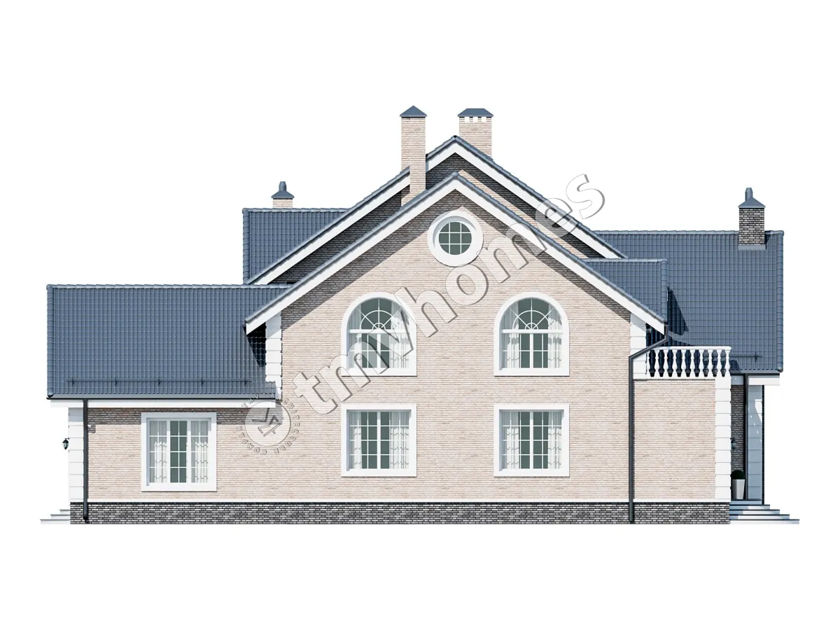Namo projektas su mansarda 483 m²: 6 Miegamieji, Darbo kambarys, 5 Vonios, be Garažo