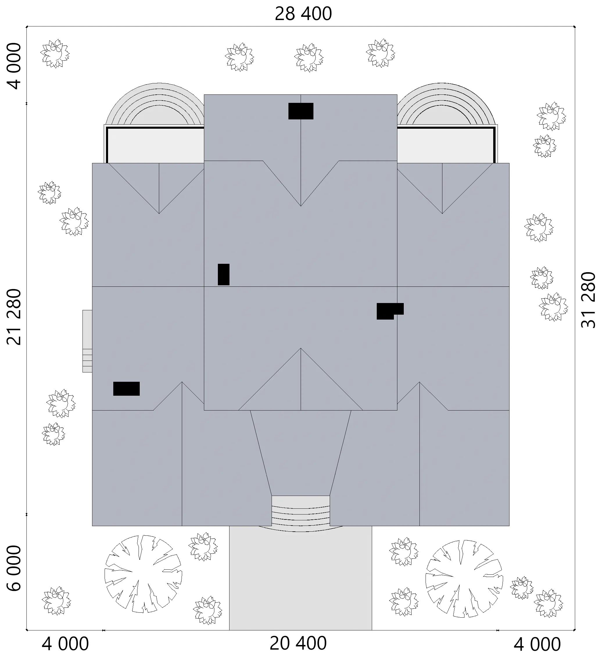 Namo projektas su mansarda 483 m²: 6 Miegamieji, Darbo kambarys, 5 Vonios, be Garažo