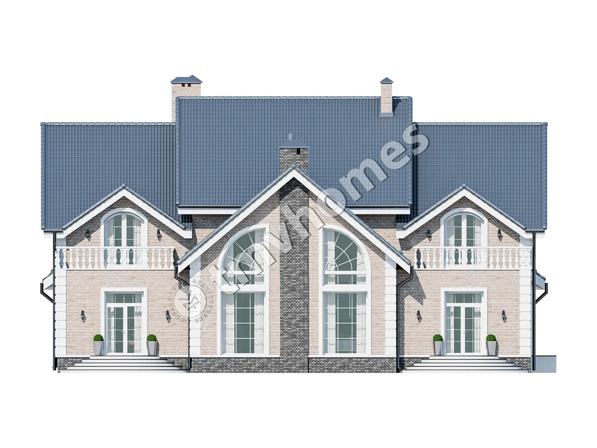 Namo projektas su mansarda 483 m²: 6 Miegamieji, Darbo kambarys, 5 Vonios, be Garažo
