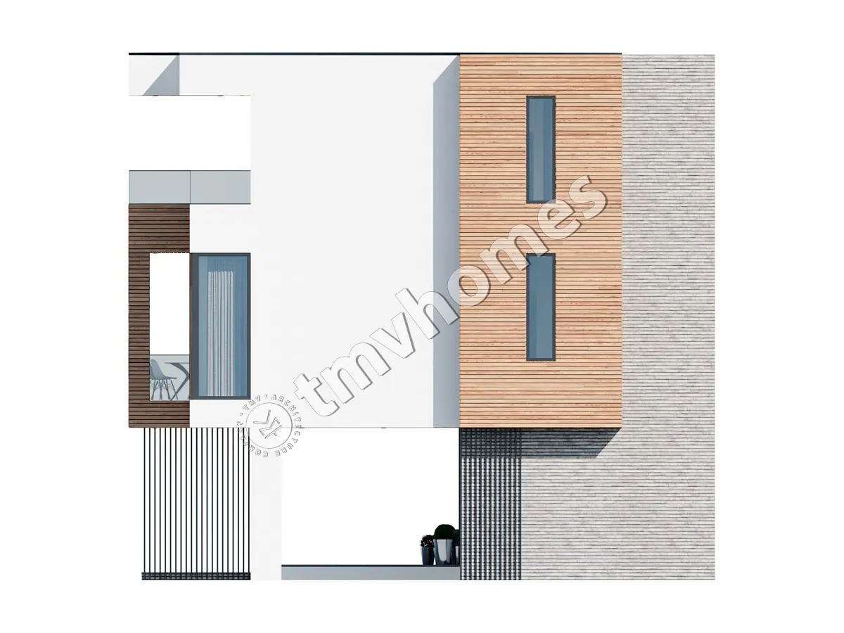 Trijų aukštų namo projektas 144 m²: 3 Miegamieji, 3 Vonios, Atvira virtuvė, be Garažo