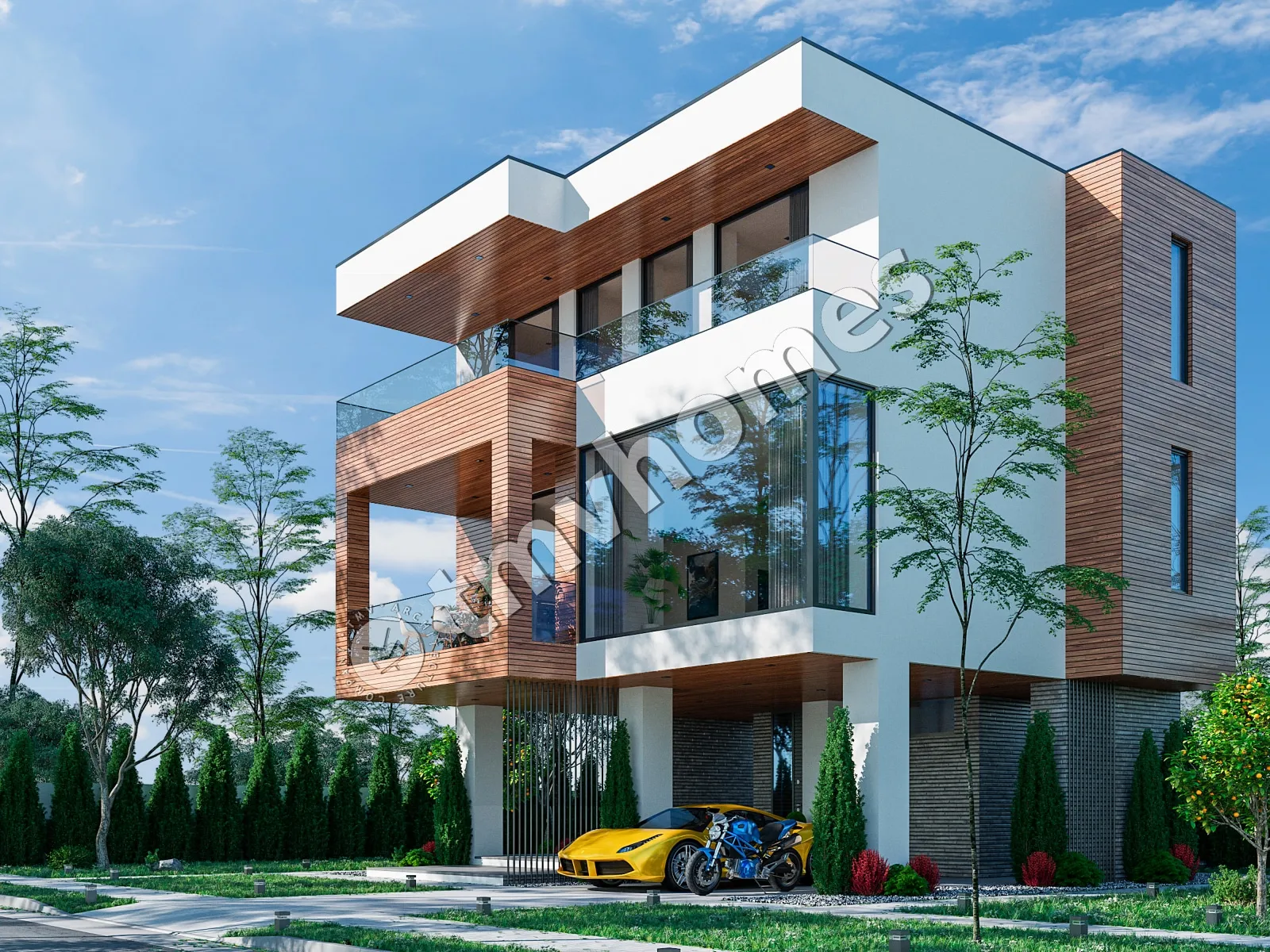 Trijų aukštų namo projektas 144 m²: 3 Miegamieji, 3 Vonios, Atvira virtuvė, be Garažo