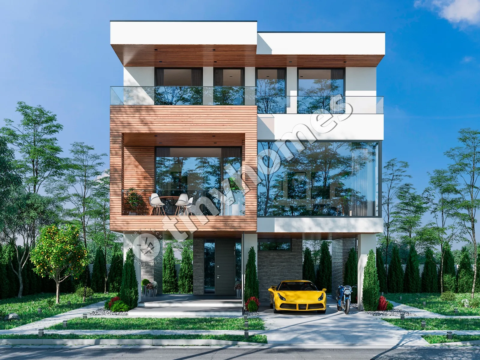 Trijų aukštų namo projektas 144 m²: 3 Miegamieji, 3 Vonios, Atvira virtuvė, be Garažo