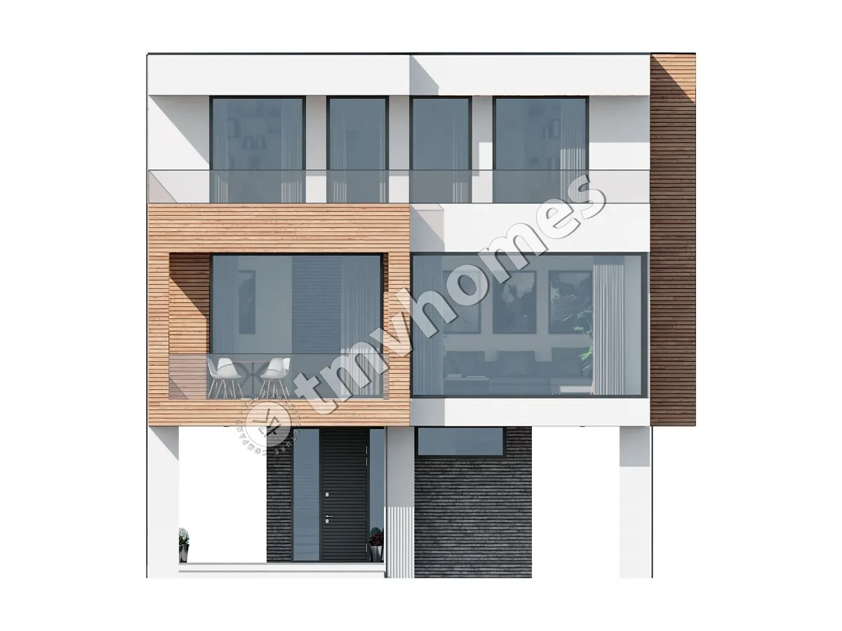 Trijų aukštų namo projektas 144 m²: 3 Miegamieji, 3 Vonios, Atvira virtuvė, be Garažo
